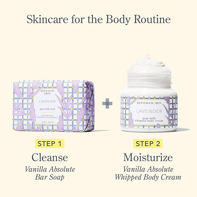 Beekman 1802 All is Calm Lavender Bodycare Gift Set - Set of 3 - Scented - Cleanses, Moisturizes & Hydrates - With Lactic Acid & Mango Seed Butter - Good for Sensitive Skin - Cruelty Free