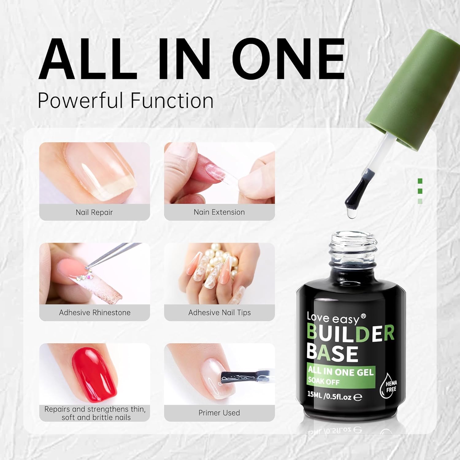 Hema Free Builder Gel - Hypoallergenic Builder Base & Top Coat | Long-Lasting Adhesion (30+ Days) for Professional Nails Gift for Women