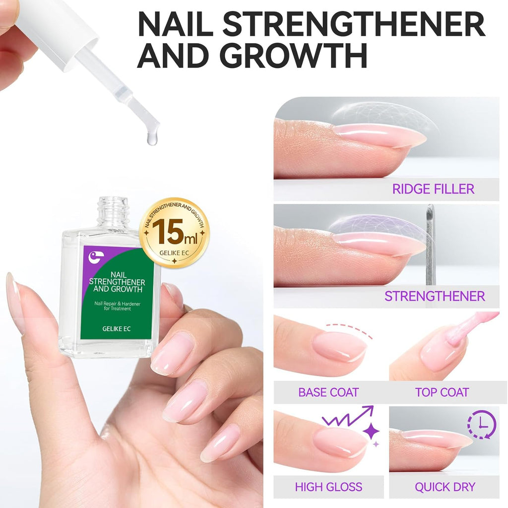 Nail Strengthener Protein for Damaged Nails: Clear 15ml Gelike EC Natural Nail Hardener Extra Strong and Growth - Long Lasting Repair for Damaged Nails - Growth Oil for Daily Work Home Salon Gift