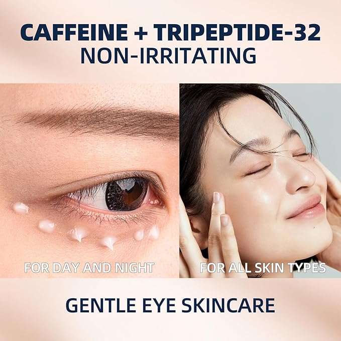 Under Eye Cream For Dark Circles, Puffiness and Wrinkles, Hyaluronic Acid + Peptide + Caffeine Eye Cream Anti Aging, Hydrating Eye Care, 20ml/0.67 fl oz