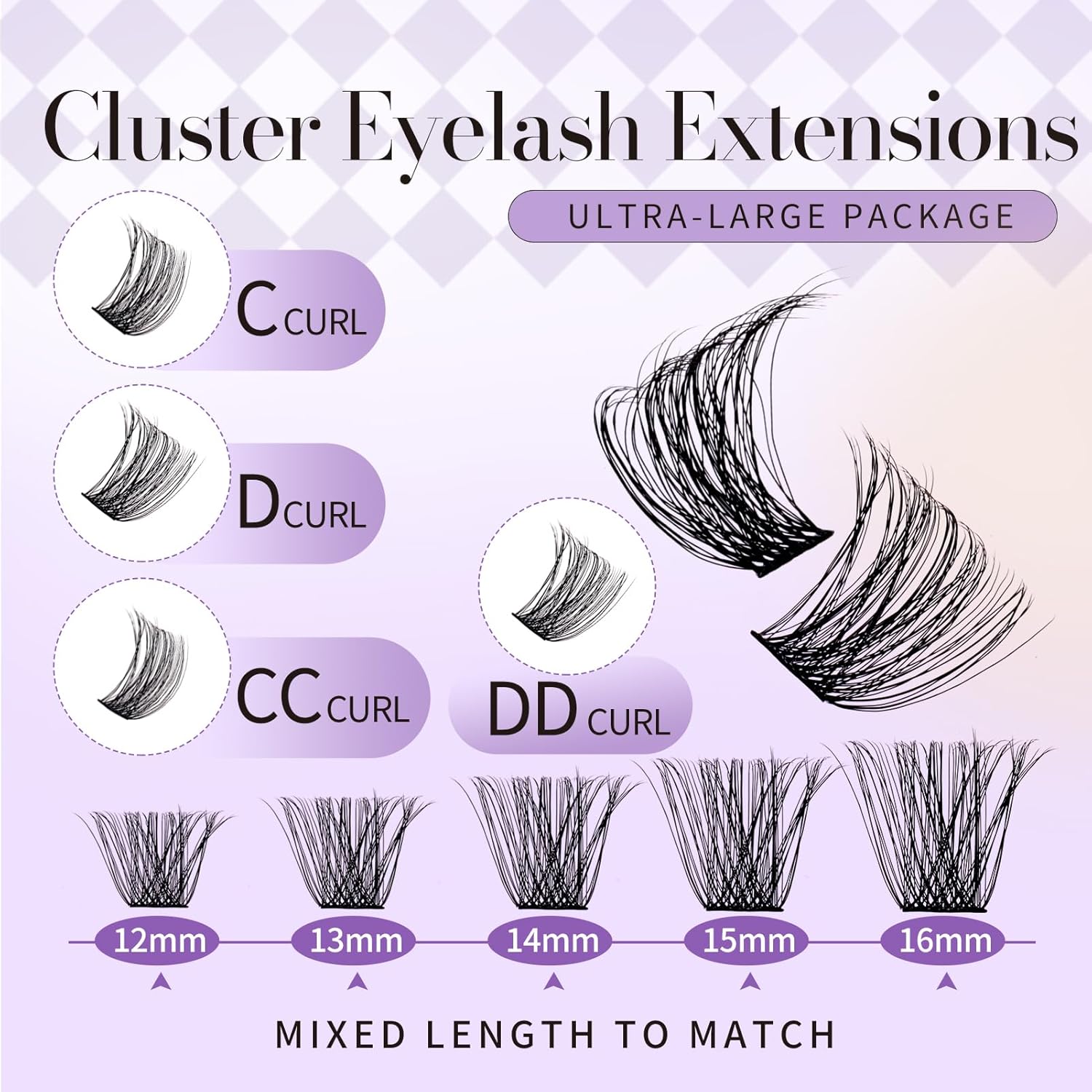 Lash Clusters Wispy Individual Lashes Fluffy Thick Volume Eyelash Clusters DIY False Eyelashes D Curl Cluster Eyelash Extensions Comfortable Lash Extension for Beginners by WENDY LASHES(C3/C9-D-1216)