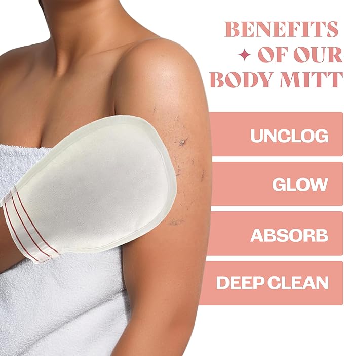 Exfoliating Mitt (3 PCS) - Kessa Exfoliating Glove, Turkish Hammam Body Scrub, Exfoliator Dead & Dry Skin Cell Remover Buffing Treatment - Great for Spray Tan Removal, Smooth Skin Surface