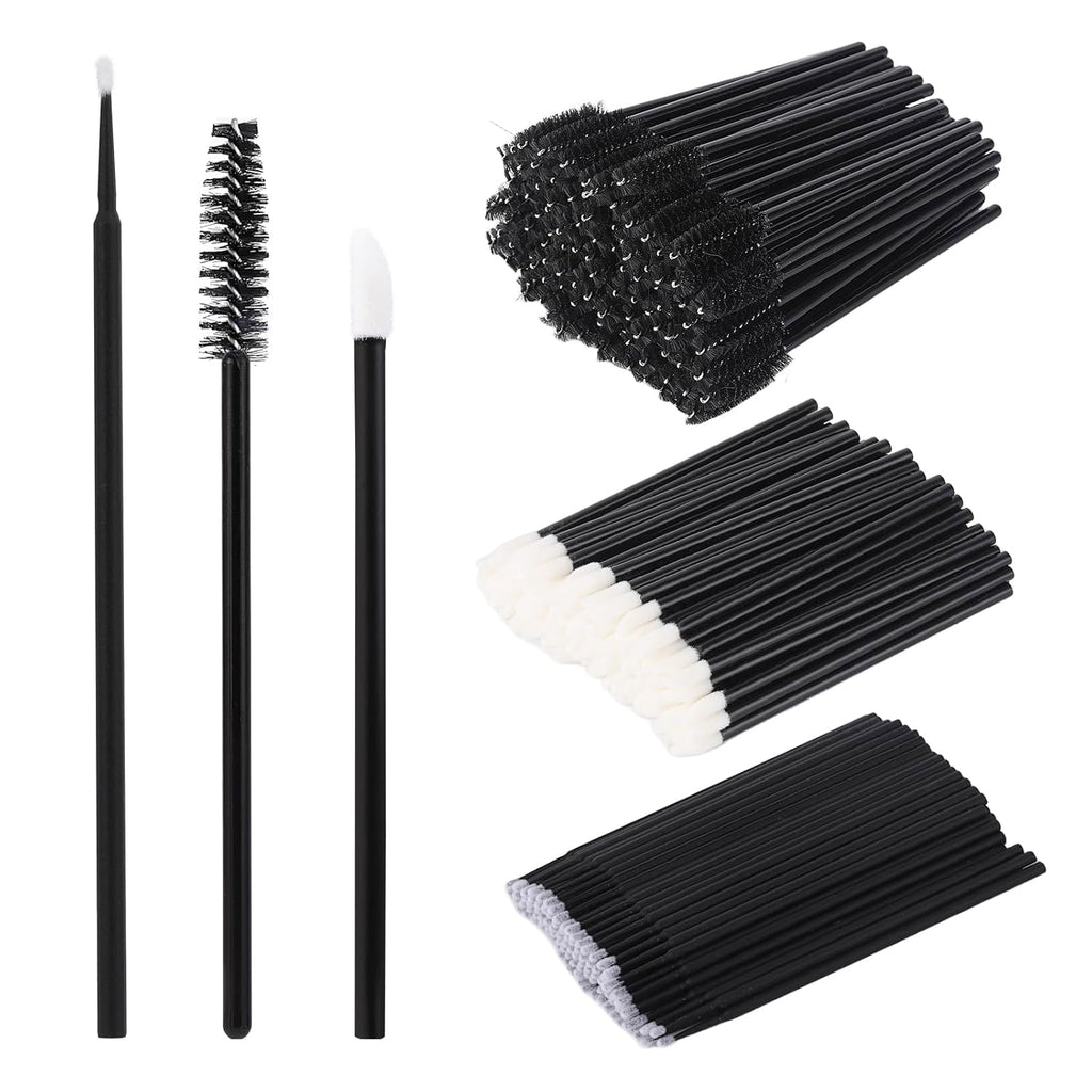 300 Pcs Spoolies Mascara Wands and Lip Brushes and Micro Swabs Applicator Disposable Eyelash Brushes Lipstick Tester Makeup Applicator Tool Black