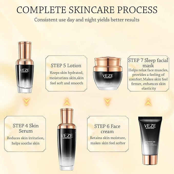 Truffle Anti-Wrinkle Skin Care Large Set Beauty & Personal Care with Cleanser, Toner, Lotion, Essence, Face Cream, Eye Cream Gift Sets Care Package for Women Mother Travel Skincare Kits (7 pcs)