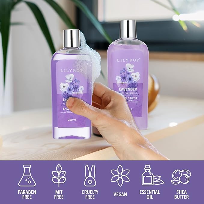 Mothers Day Gifts for Mom - 8 Pcs Lavender Bath & Body Gift Set for Women, Spa Gift Basket with Bath Bomb | Christmas, Birthday Gifts, Self Care & Pampering Gifts for Her, All Occasion Holiday Present