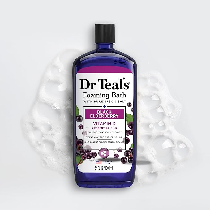 Dr Teal's Foaming Bath with Pure Epsom Salt, Black Elderberry with Vitamin D, 34 fl oz (Pack of 2)