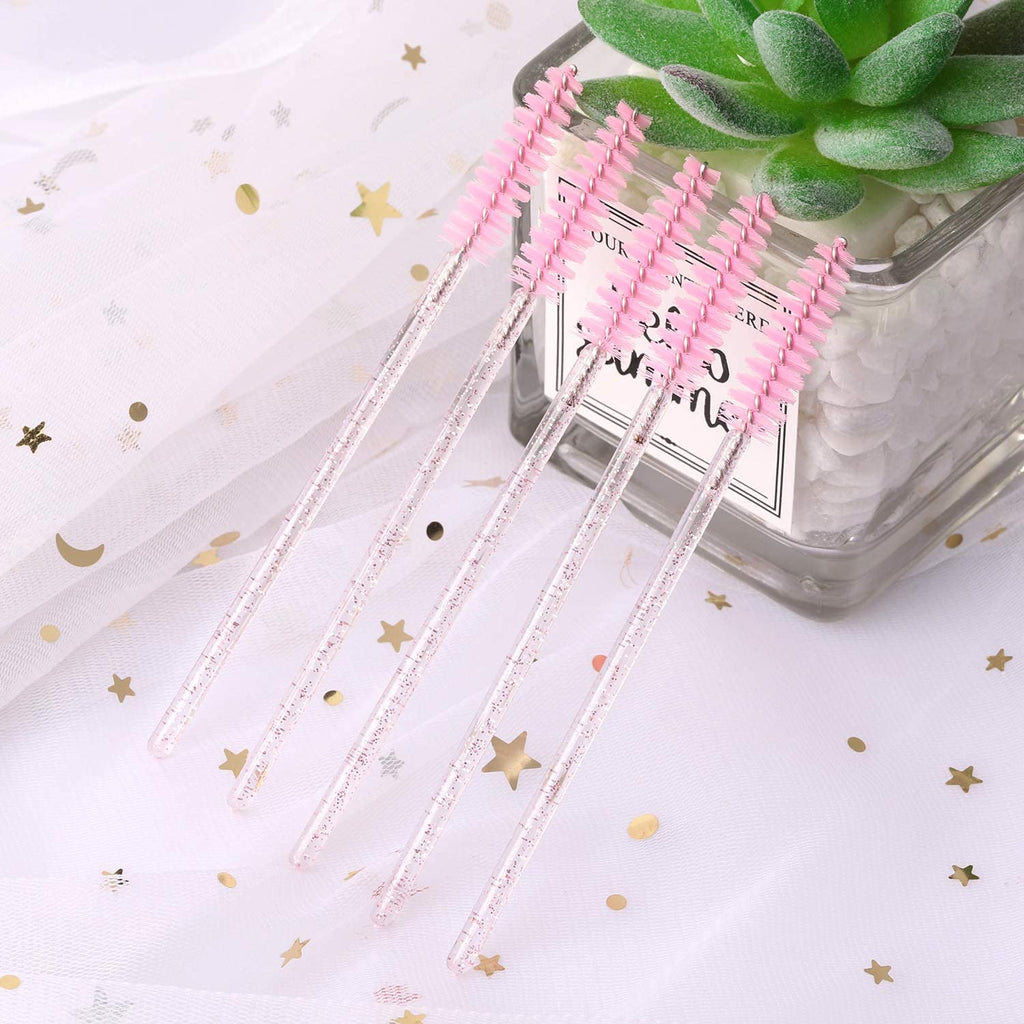 Tbestmax 500 Disposable Mascara Wands Eyelash Brush Spoolies for Eyebrow Eye Lash Extension Pink