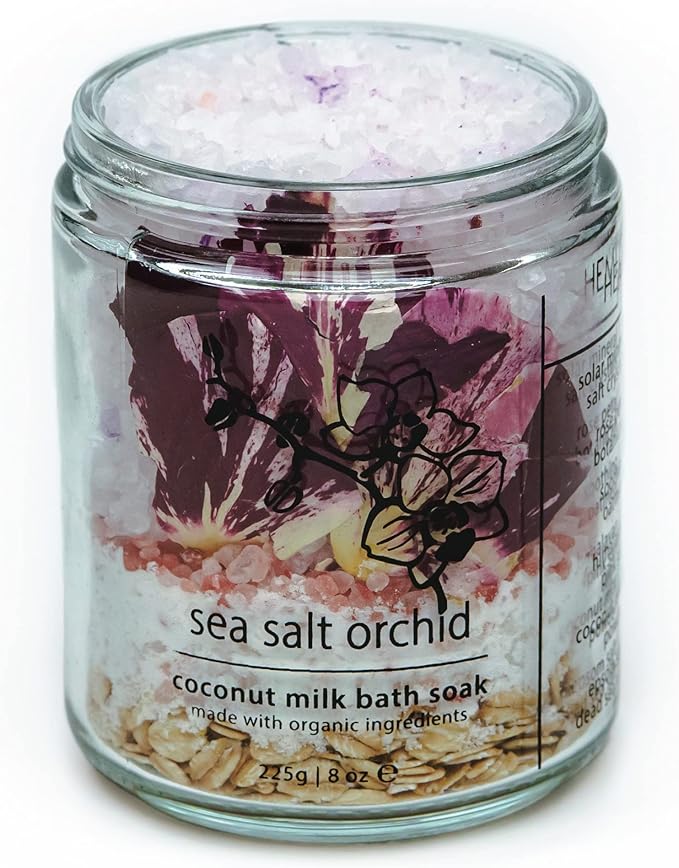 Hemlock Park Sea Salt Orchid Coconut Milk Bath Soak | Organic Coconut Milk, Botanicals, Dead Sea, Epsom, and Himalayan Pink Mineral Salts | 9.5 oz Jar