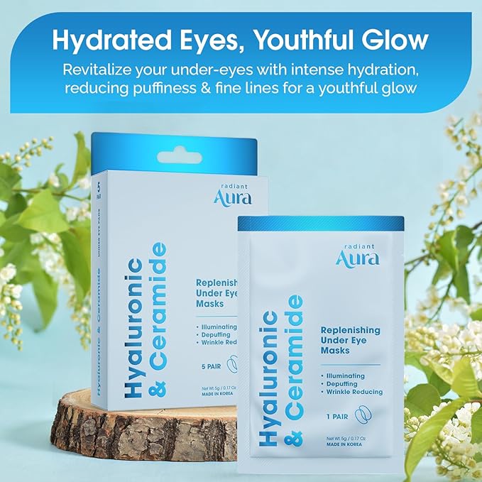 Under Eye Patches with Hyaluronic & Ceramide- Dermatologist Tested Korean Eye Gel Patches for Dark Circles & Puffiness -Illuminating & Wrinkle Reducing Formula for Brighter Eyes - 5 Pairs