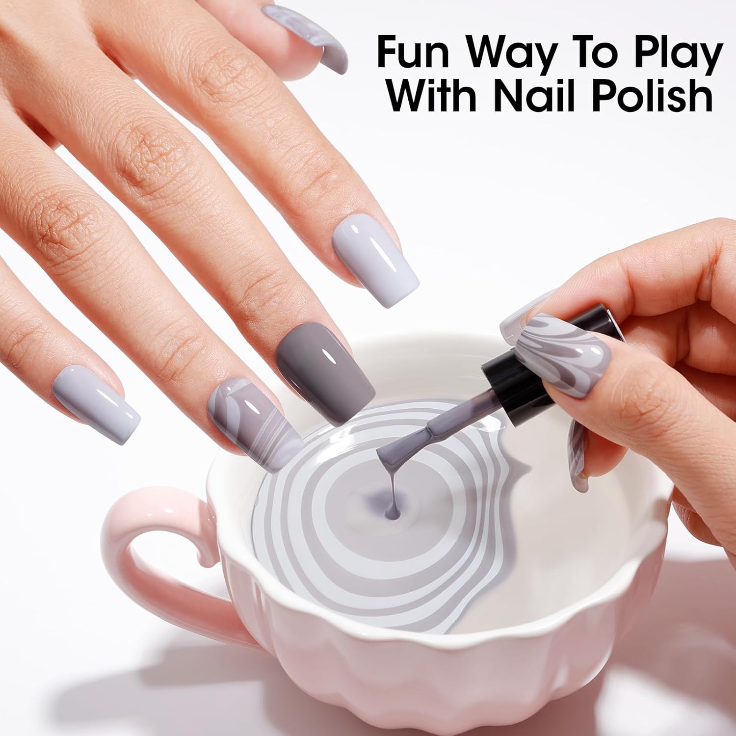 Gellen 4 Colors Black White Gray Nail Polish Set & Base Top Coat, Fall Winter Trendy Winter Black White Grey Regular Nail Polish Quick Air Dry Set for Women DIY Nails Home Salon, Hema Free, Toxin Free