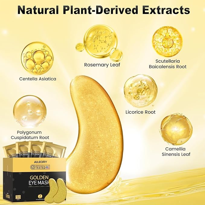 Under Eye Patches (30 Pairs) – 24K Gold Collagen Eye Masks for Puffy Eyes, Dark Circles, Bags, and Wrinkles – Soothes, Smooths, and Revitalizes Tired Skin