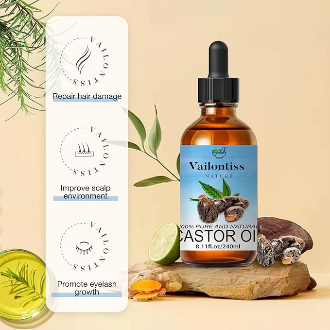 Castor Oil - Carrier Oil for Hair Growth, Relaxing Massage and Body Oil, Castor Oil for All Hair Types and Skin (Castor Oil, 8 Fl Oz)