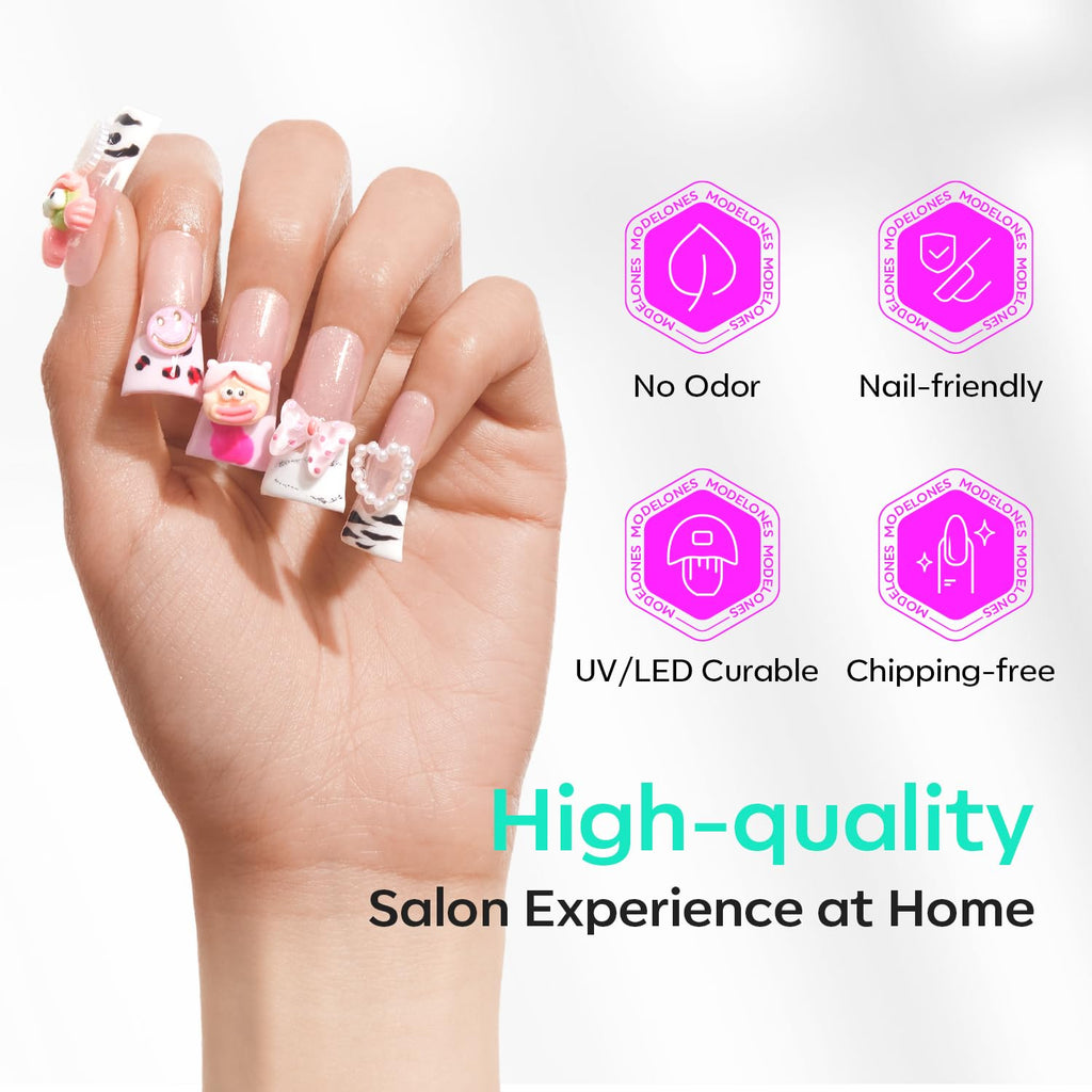 modelones Duck Nail Tips, Short Flare Pre-Shape Half Cover Soft Gel Tips Wide Style Acrylic Fake Nails False Clear Press on Extension Gel Kit Manicure DIY at Home 216PCS 12Sizes