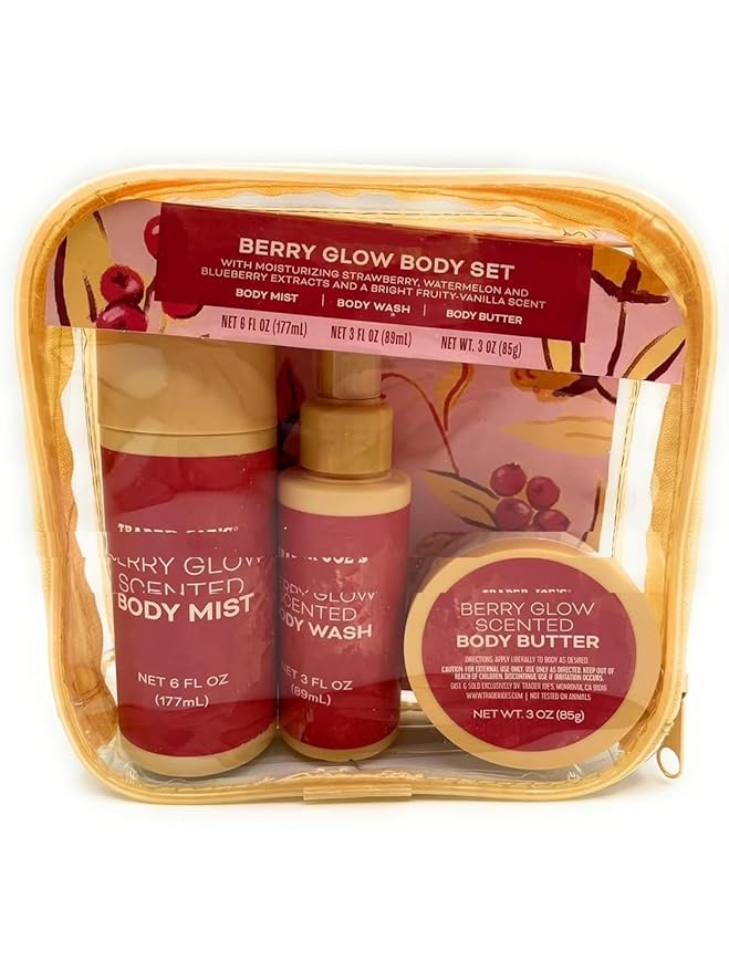 Berry Glow Body 3-Piece Set with Moisturizing Strawberry, Watermelon, Blueberry Extracts & Fruity Vanilla Scent 3oz/85g – Pack of 1