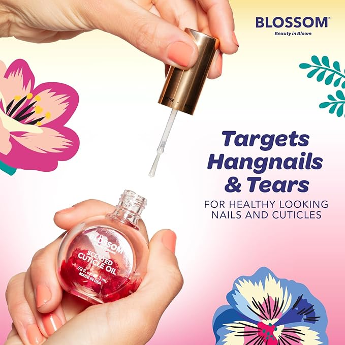 Blossom Cuticle Oil for Nails, Hydrating, Moisturizing, Scented Nail Oil Cuticle Care, Infused with Real Flowers, Made in USA, 0.92 fl. oz, Hibiscus