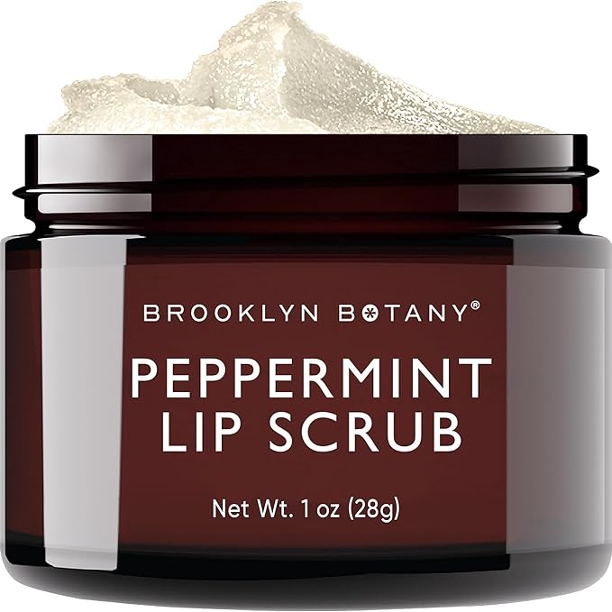 Brooklyn Botany Lip Scrub Exfoliator 1 oz – Lip Moisturizer for Dry Lips and Chapped Lips – Gentle Lip Exfoliator for Smooth and Brighter Lips – Peppermint Flavor