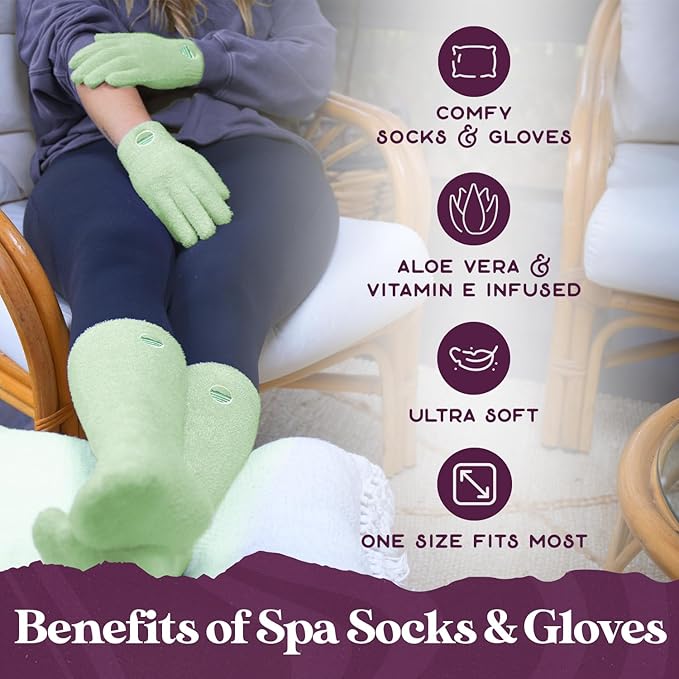 Purple Canyon Moisturizing Socks and Gloves Set | Sage Green Fuzzy Socks and Gloves with Aloe and Vitamin E for Women | Women's Gifts for Self-Care