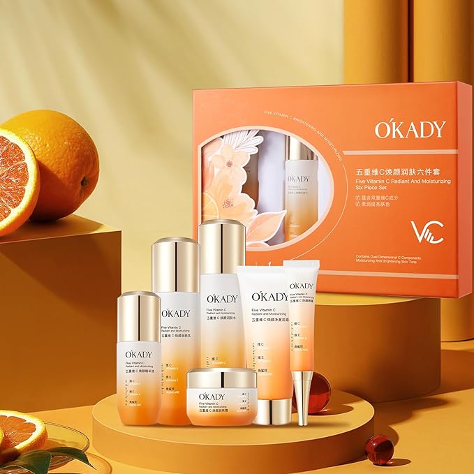 O'KADY Skincare Sets & Vitamin C ,Face Care Set for Women,Day & Night Skincare Gift with Cleanser, Toner, Serum, Eye Cream, Moisturizing Cream,Night Cream for Women Teen Girls Birthday(6 Pcs)
