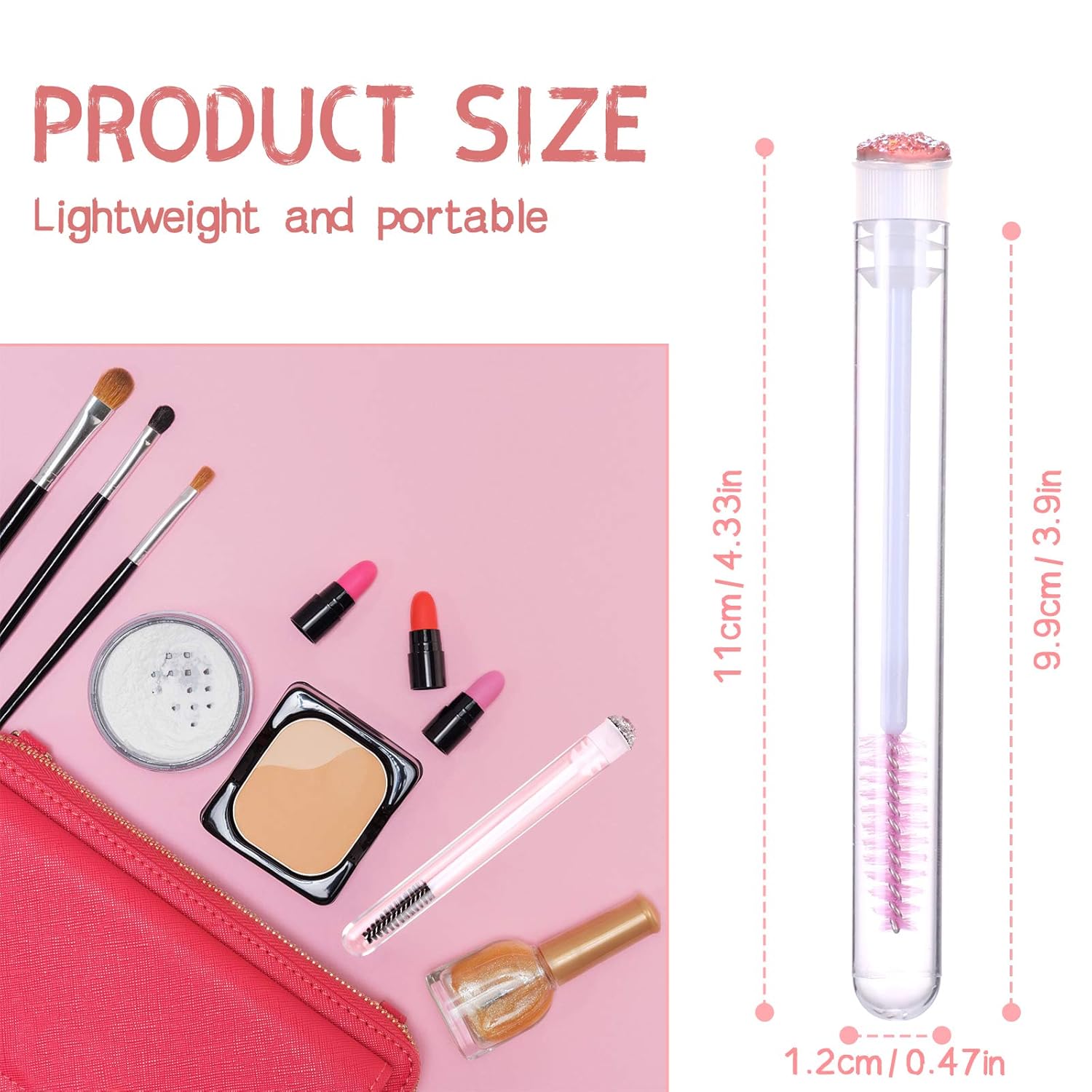 20 Pieces Disposable Mascara Brushes Eyelash Brush Lash Wand Diamond Mascara Wands with Tube Makeup Tool Lash Spoolies Sanitary Brushes Lash Extension Supplies (tube scale l pink 20)