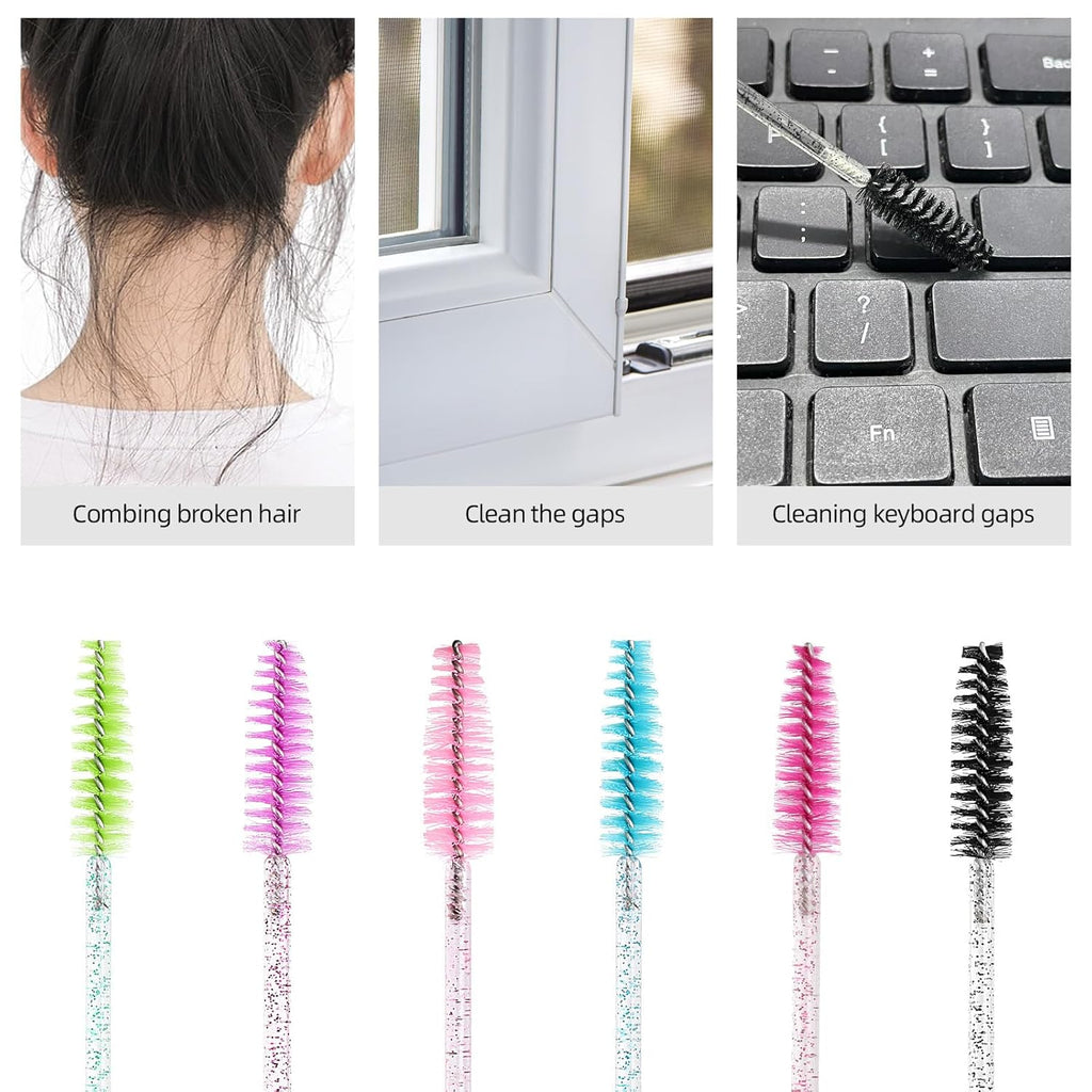 Tbestmax 1200 Disposable Eyelash Brush Crystal Eyebrow Spoolies Mascara Wands Makeup Brushes Applicators Kits for Eyelash Extensions - 6 Colors