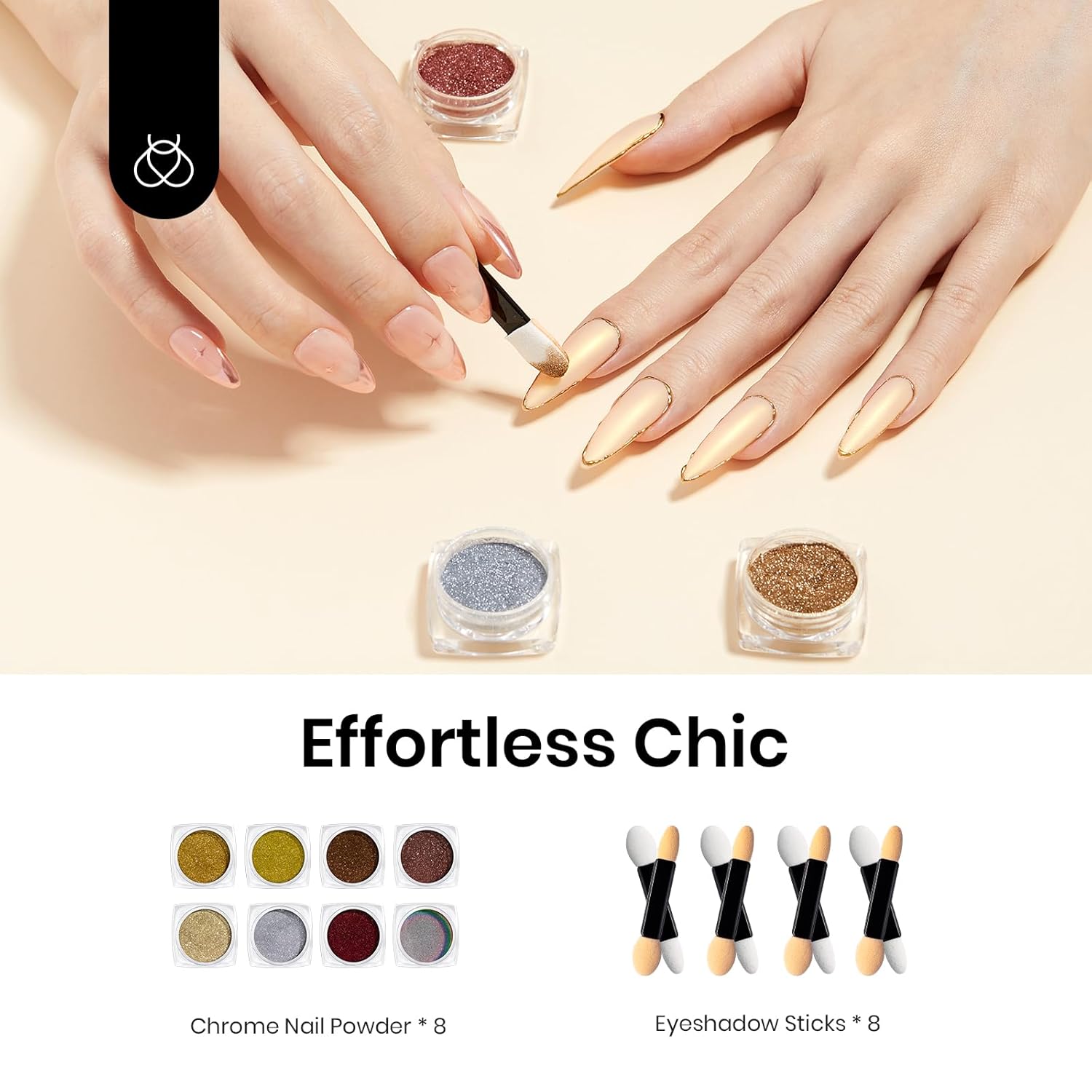 Beetles Gold Chrome Nail Powder Set - 8 Colors Sliver Holographic Mirror Effect Iridescent Golden Red Brown Glitter Metallic Nail Polish Chrome for Nail Art Design