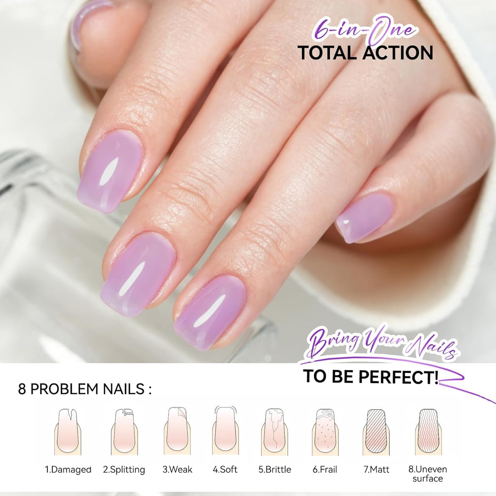 Nail Polish Strengthener and Growth: Lavender Haze 15ml Gelike EC 6 in 1 Natural Hardener - Long Lasting Nail Polish Hardener Extra Strong and Growth for Daily Work Home Salon
