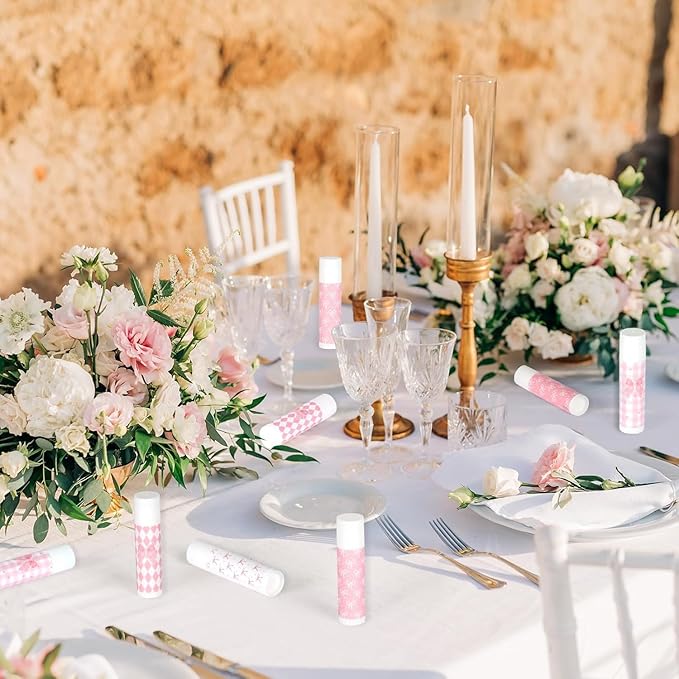 50 Pcs Pink Bow Lip Balm Bulk, Pink Lip Care, Moisturizing and Nourishing Lip Balm Gifts for Girls Women Employee Bachelorette Birthday Party Favors Guest