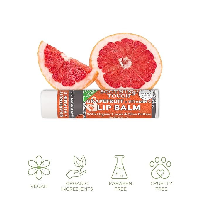 Vegan Lip Balm Set - Variety Pack of 3 Soothing Touch Lip Balms. Large 0.25 oz size. Includes Bonus Muslin Pouch (3 x 4 in) Unique Gift Bundle from Tiny Seed (Lemon Cardamom, Coconut Lime, Grapefruit)