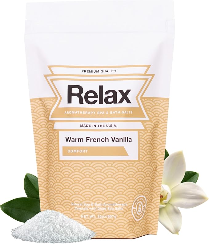 Relax Spa & Bath, Epsom & Dead Sea Salts, Aromatherapy Bath Salts for Hot Tub, Bath, or Spa, Infused with Magnesium, Mothers Day Gifts & Gifts for Mom, Warm French Vanilla Scent