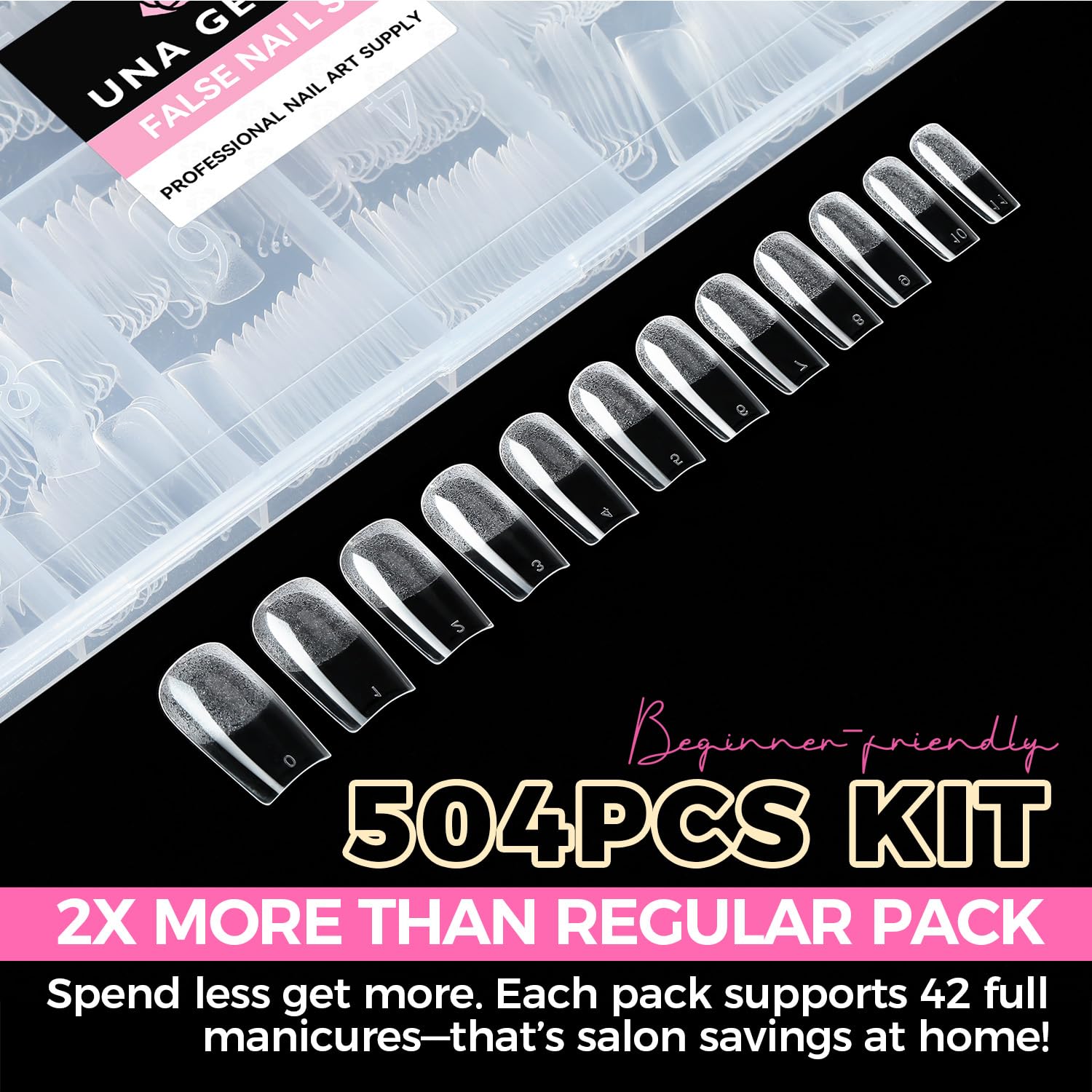 UNA GELLA Square Fake Nails, 504pcs Gel Nail Tips Clear Press on Nails Pre-shape for Full Cover Square Nails French False Nails For Nail Extension Nail Art Home DIY 12 Sizes False Gelly Tips