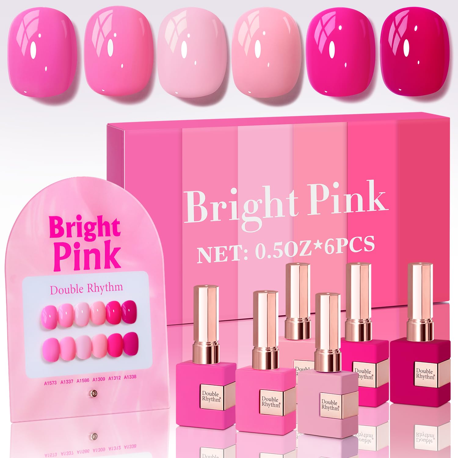 Double Rhythm 6 Pcs 15 ML Gel Polish Set Same Color Same Bottle Soak Off Gel Polish Kit Nail Art Manicure Salon DIY at Home for Women (Bright Neon Light Pink Purple-T6-13)