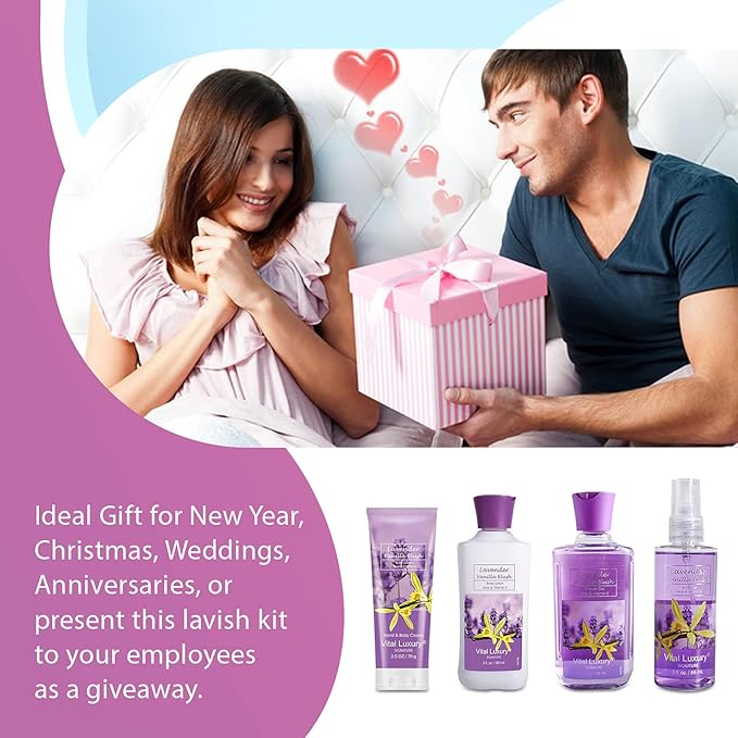 Lavender Vanilla Blush Bath & Body Kit, 3 Fl Oz, Ideal Skincare Gift Home Spa Set, Includes Body Lotion, Shower Gel, Body Cream, and Fragrance Mist,Birthday Mother's Day Gifts