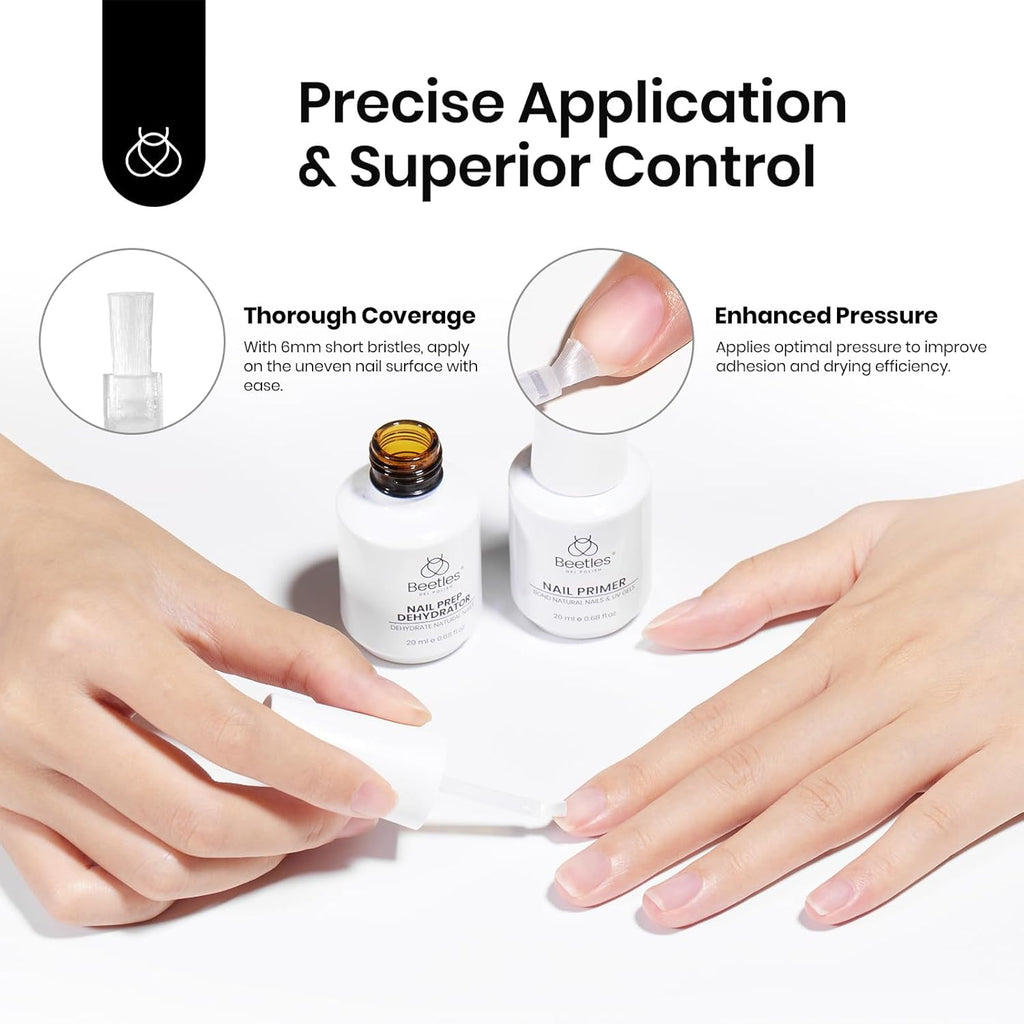 Beetles 4 Pcs 15ml Base Gel and Top Coat Kit with 20ml Nail Dehydrator and Primer, Professional Nail Prep Acid-Free & Hema-Free Dehydrate Bond Primer Set for Acrylic Nail Manicure Gift for Women