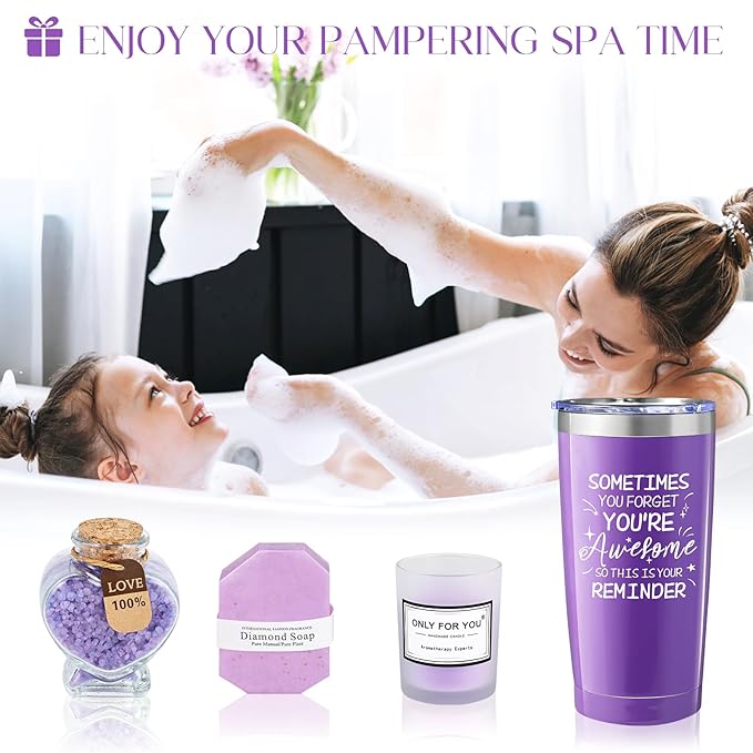FRAMICS Spa Gifts for Women, Relaxing Spa Gift Baskets for Women, Bath Sets for Women Gift, Relaxing Gifts for Mom, Wife, Sister, Friends, Teacher, Valentine's Day, Mother's Day, 8-Piece, Purple