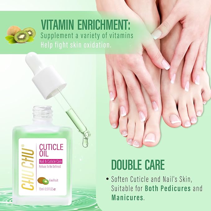 CHUCHU Organic Cuticle Oil for Nails: Kiwi Jojoba Nail Oil with Vitamin B & E - Moisturizes Repairs and Promotes Nail Growth - Prevents Dryness Hangnails and Chapped Skin 15ML