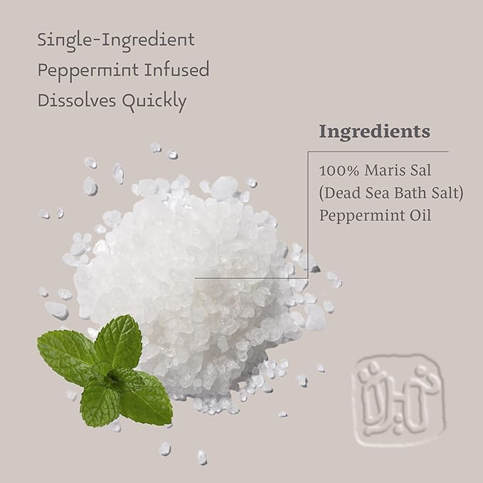 Dead Sea Salts for Soaking - Relaxing Salt Bath Soak for Body Rejuvenation - Natural Mineral Salts - Coarse Dead Sea Salt Bath Salts for Women & Men w/Peppermint Essential Oil (8.82 oz)