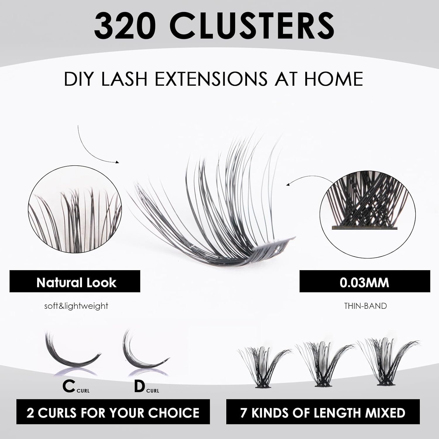 DIY Lash Extensions Kit 320pcs Individual Lashes Clusters 60D 80D D Curl Eyelash Extension Kit with Applicator and Lash Bond&Seal,Clusters Lash Glue Remover For False Eyelash Mix 10-16mm (60D+80D KIT)