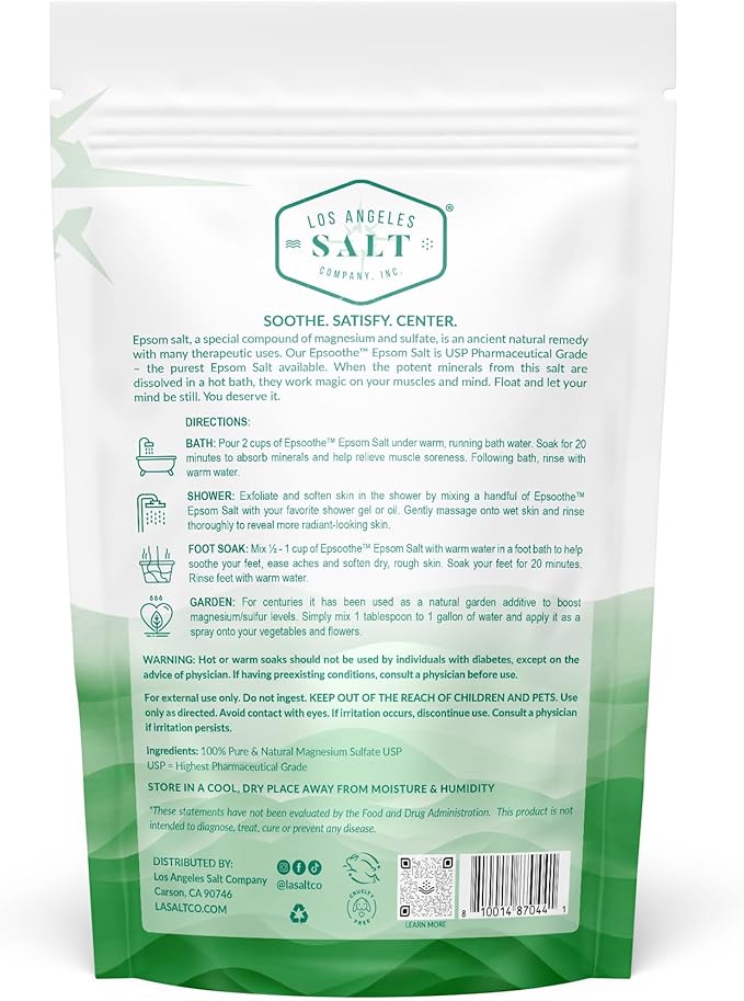 Epsoothe 2.2 Lbs Epsom Salt Bath & Foot Soak and Scrub | Pure & Natural Magnesium Sulfate USP | Relieves Sore Muscles & Joints, Promotes Healing