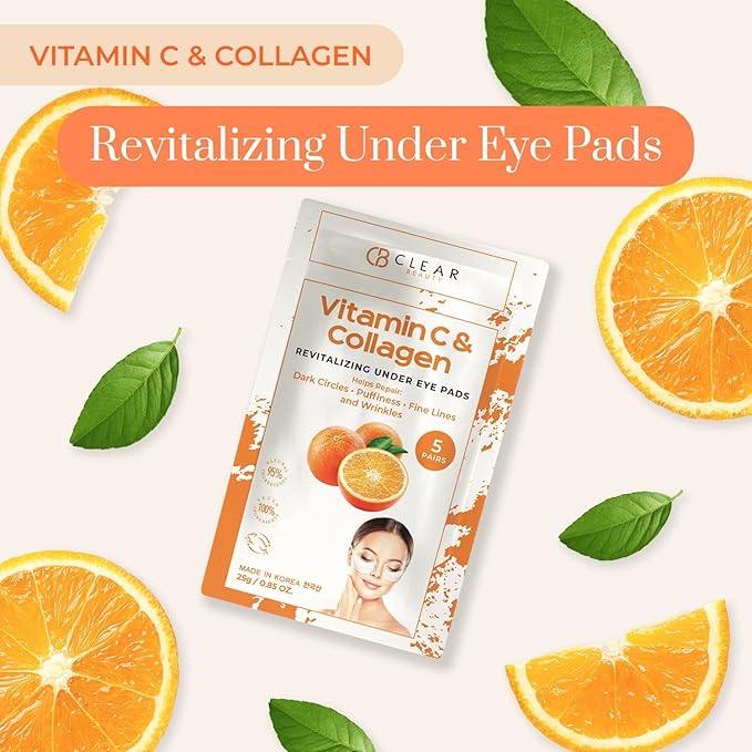 Vitamin C & Collagen Under Eye Patches 3 Pack - Dermatologist Tested, Reduces Dark Circles, Anti-Aging, Natural Ingredients, Cruelty-Free Korean Skincare, All Skin Types - 3 Pairs