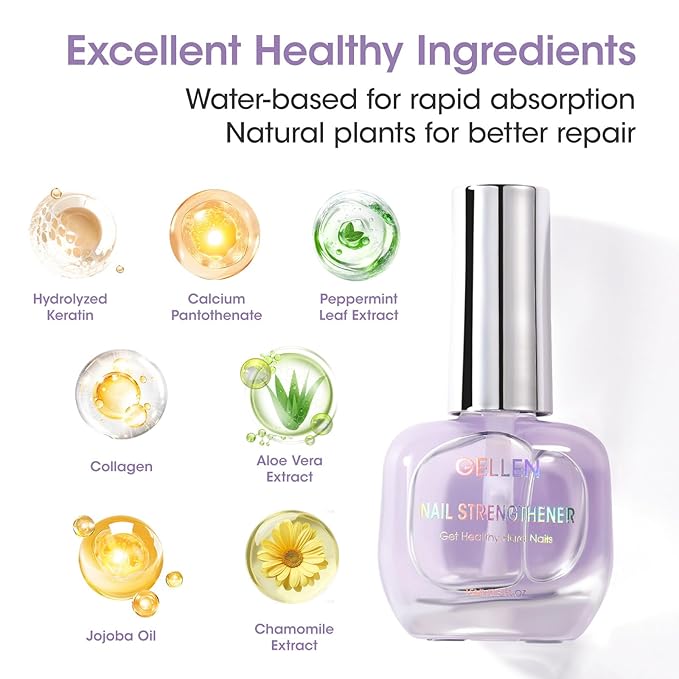 Gellen Nail Strengthener Protein, Strengthen & Repair Thin Weak and Damaged Nails, Calcium & Keratin Nourish Growth Nail Care Treatment | Air Dry Clear Finish 15ml Lavender Scent