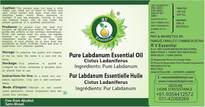 R V Essential Pure Labdanum Essential Oil 300ml (10oz)- Cistus Ladaniferus (100% Pure and Natural Steam Distilled)