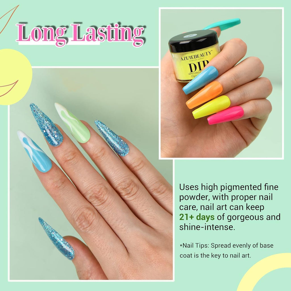 AZUREBEAUTY Dip Nails Powder Starter Kit, Summer Bright Pink Green Series Friendly Acrylic Dip Powder for French Nail Art Manicure,Gift for Women,Air-dry No Nail Lamp Needed