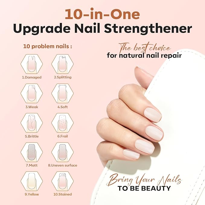 modelones Nail Strengthener Clear Gel Top Coat Nail Polish Cuticle Oil Pen Milky White Nail Repair for Damaged Nails Care Kit for Women 15 ml Ridge Filler for Growth