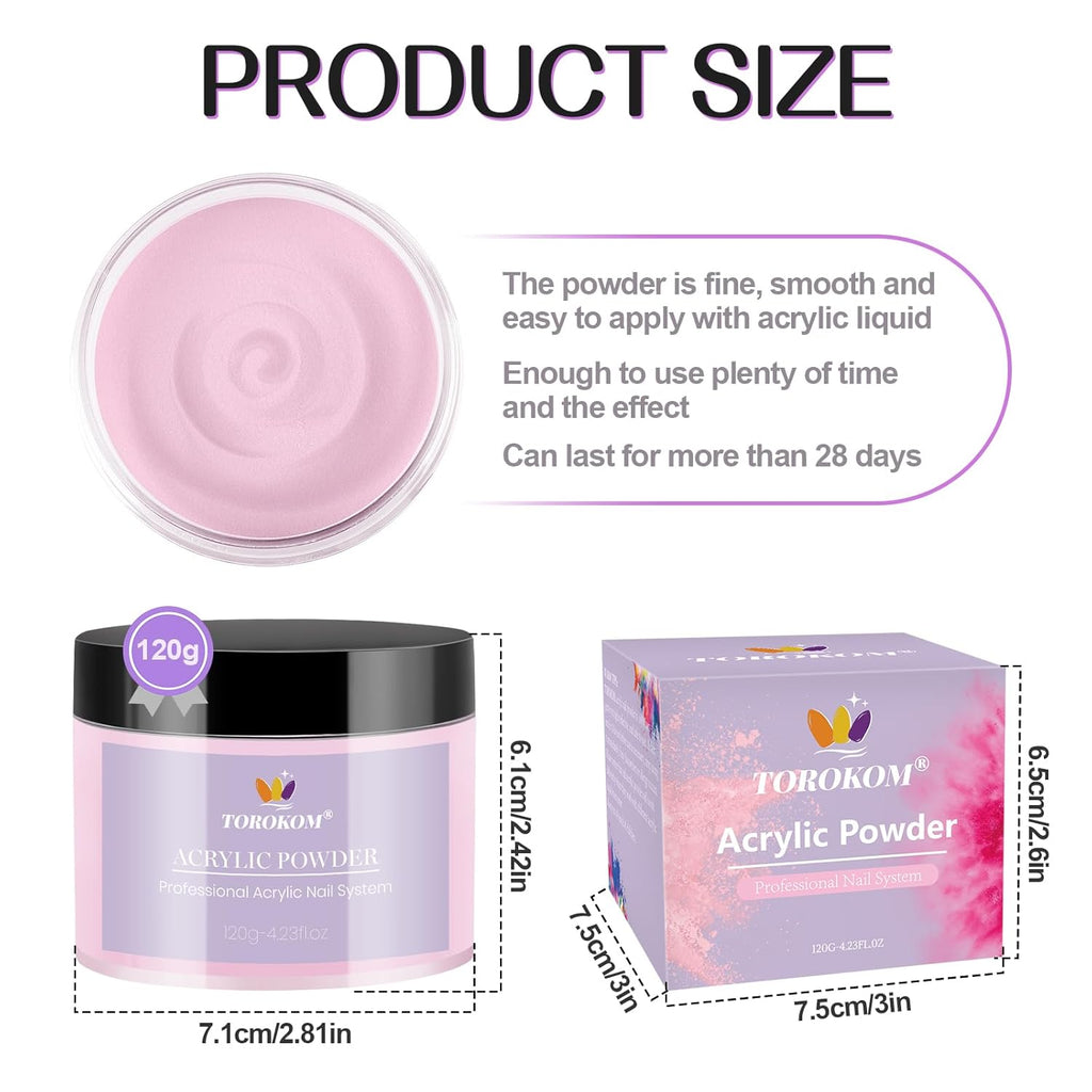 TOROKOM Dark Pink Acrylic Powder, 120g/4.23oz Acrylic Nail Powder Large Capacity Acrylic Dip Powder for Nails Acrylic Extension Powders, 3D Nail Carving, Long-Lasting, No Nails Lamp Required