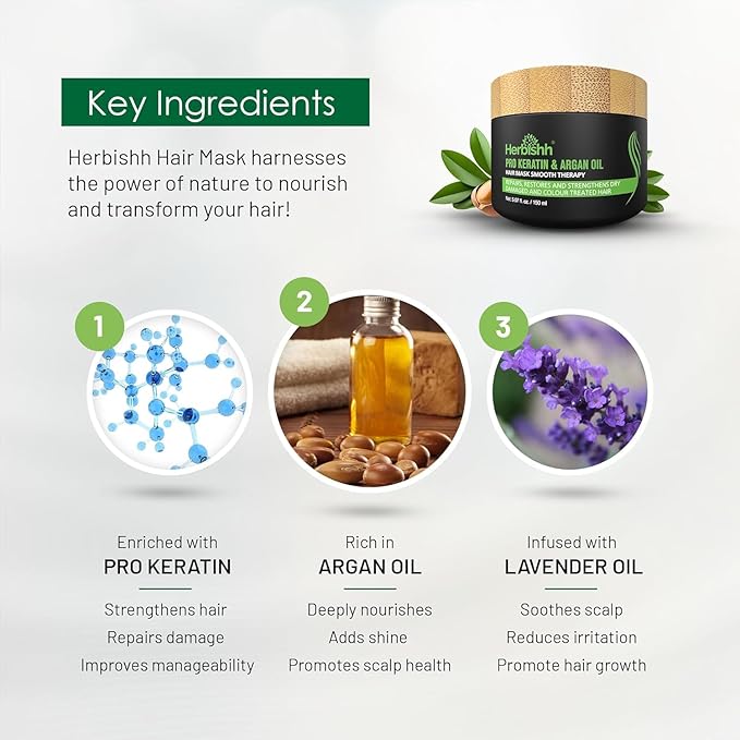 Herbishh H2 Combo (Condition + Hair Growth) Pro Keratin Hair Mask 150 gm and Essential Flower Hair Oil 60ml for Men & Women | Combo for Dry & Weak Hair