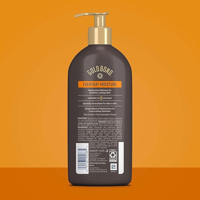 Gold Bond Men's Essentials Everyday Moisture Daily Body & Hand Lotion, 14.5 oz., With Vitamin C (Pack of 2)