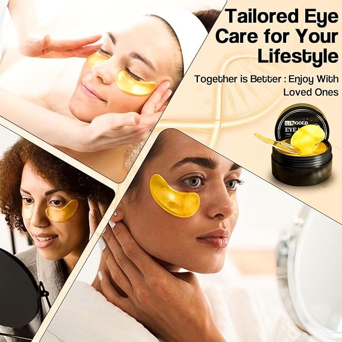 24K Gold Eye Mask (120PCS) – Gold Eye Patches for Puffy Eyes & Dark Circles, 24K Gold Under Eye Masks for Dark Circles and Puffiness, Eye Gel Pads w/Collagen,