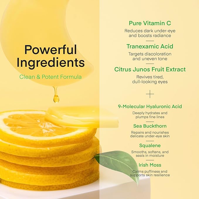 Vitamin C Niacinamide Eye Patches: Brightening & Glowing Under Eye Mask with Tranexamic Acid Caffeine Hyaluronic Acid - Korean Skin Care Dark Circles Puffiness & Wrinkles Hydrogel Treatment, 60 Pcs