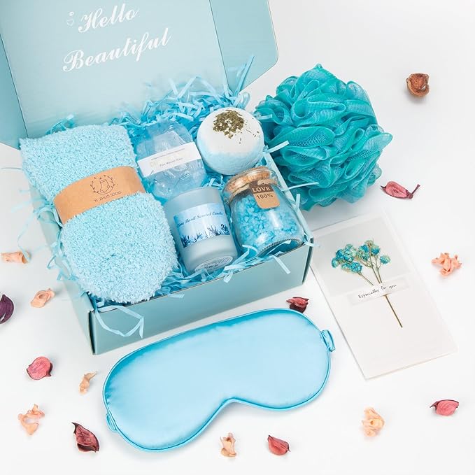 Relaxing Spa Kit Gift Basket Set - Birthday Gifts for Women - Gift for Wife, Mom, Sister, Girlfriend, Friends (Blue)