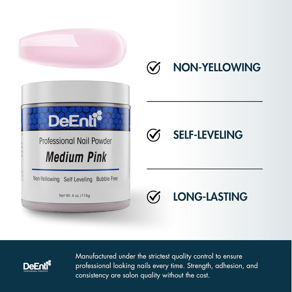 Acrylic Nail Powder, 4oz Medium Pink Acrylic Powder Dip for Nails, Long Lasting Salon Quality, Bubble Free Professional Manicures, for Fake Nails, Carving & Extensions (Nails not included)